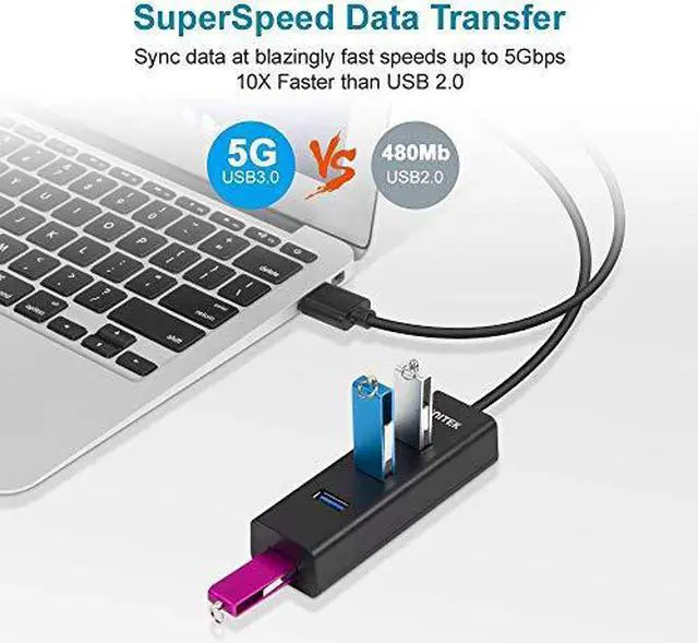 Alt view image 2 of 7 - 4Port USB 30 Hub Long Cable 48inch with Micro USB Charging Port Fast Data Transfer USB Hub Extender Extension Connector Compatible Windows PC Mac Surface Pro Laptop Printer 4FT Black
