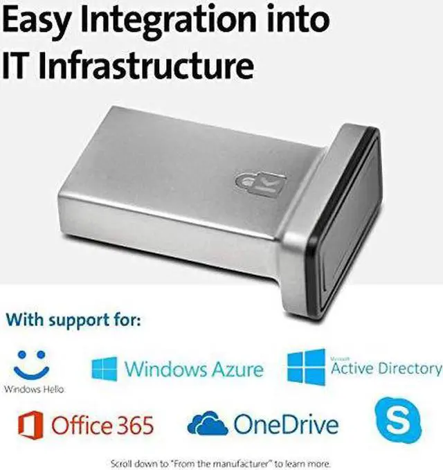 Alt view image 2 of 5 - VeriMark IT USB Fingerprint Key Reader Windows Hello FIDO U2F AntiSpoofing K67977WW