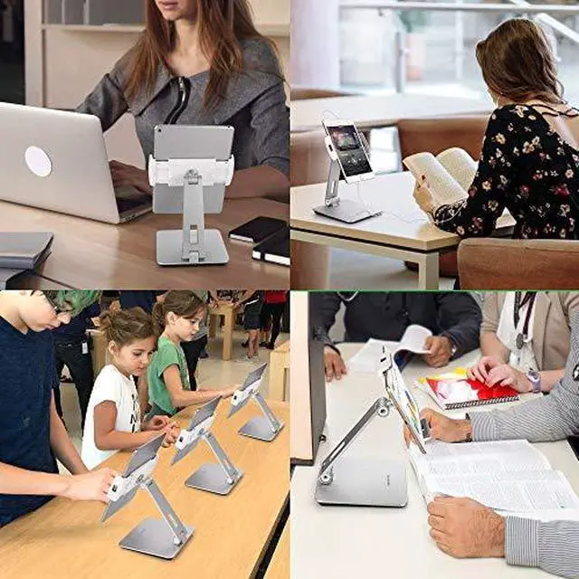 Alt view image 3 of 7 - Professional Business POS Tablet Stand Flexible Tablet Mount for Home Office Commercial Desktop with 360 Swivel Holders for Any 414 Display Tablets or Cell Phones Silver