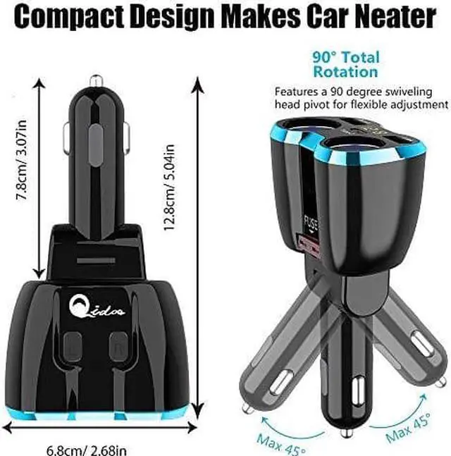 Alt view image 4 of 7 - C Car Charger Cigarette Lighter Splitter Adapter 2 Socket Type C Multi Power Outlet 12V24V 80W DC with LED Voltmeter Switch 58A Dual Port for Mobile Cell Phone GPS Dash Cam