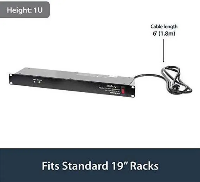 Alt view image 2 of 7 - com 8 Outlet Horizontal 1U Rack Mount PDU Power Strip for Network Server Racks Surge Protection 120V15A w 6ft Power Cord RKPW081915