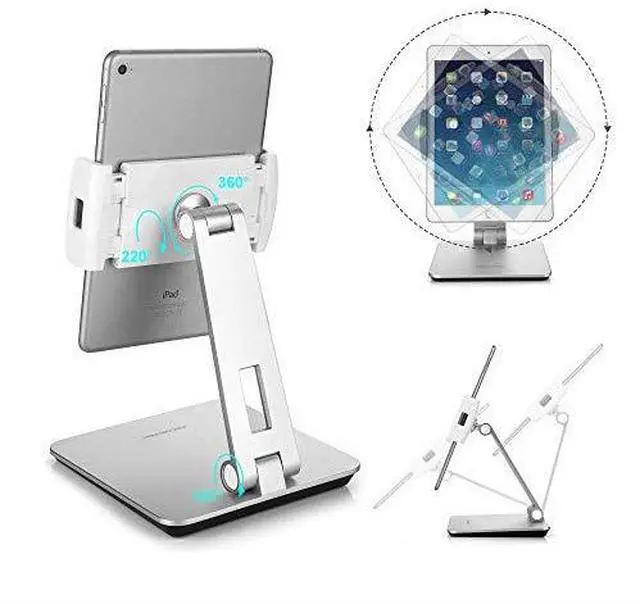 Alt view image 6 of 7 - Professional Business POS Tablet Stand Flexible Tablet Mount for Home Office Commercial Desktop with 360 Swivel Holders for Any 414 Display Tablets or Cell Phones Silver
