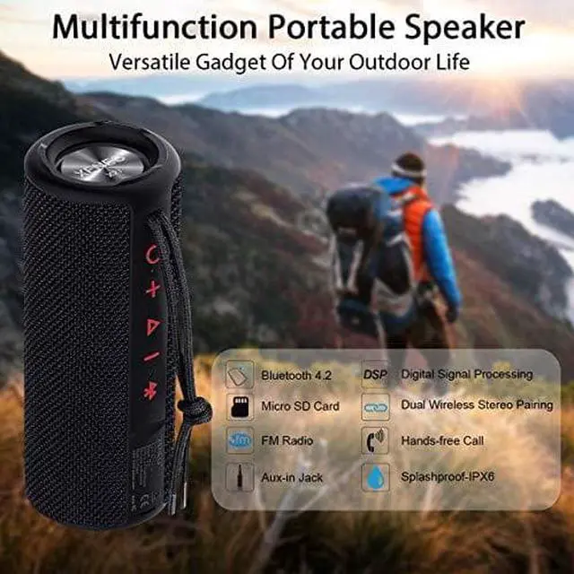 Alt view image 2 of 7 - X21 Portable Outdoor Wireless Bluetooth Speaker Waterproof with FM Radio Micro SD Card Slot AUX TWS for Shower Hard Travel Case Included