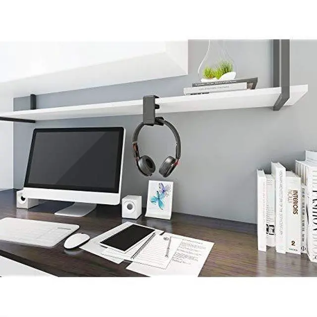 Alt view image 2 of 7 - Gaming Headset Headphone Hook Holder Hanger Mount Headphones Stand with Adjustable Rotating Arm Clamp Under Desk Design Universal Fit Built in Cable Clip Organizer EURPMASK