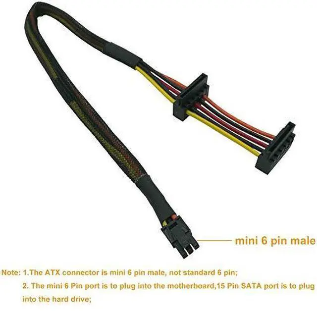 Alt view image 4 of 5 - HDD SATA Power Cable Replacement RightAngle SATA 15 Pin x2 to Mini 6 Pin ATX Adapter for Dell Inspiron 3653 3650 Series Compatible Part No GP2JM 145inch37cm