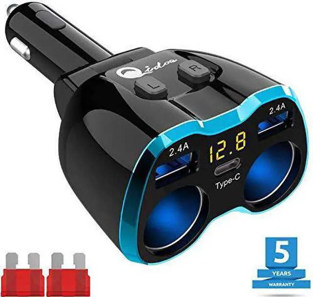 Main image of C Car Charger Cigarette Lighter Splitter Adapter 2 Socket Type C Multi Power Outlet 12V24V 80W DC with LED Voltmeter Switch 58A Dual Port for Mobile Cell Phone GPS Dash Cam