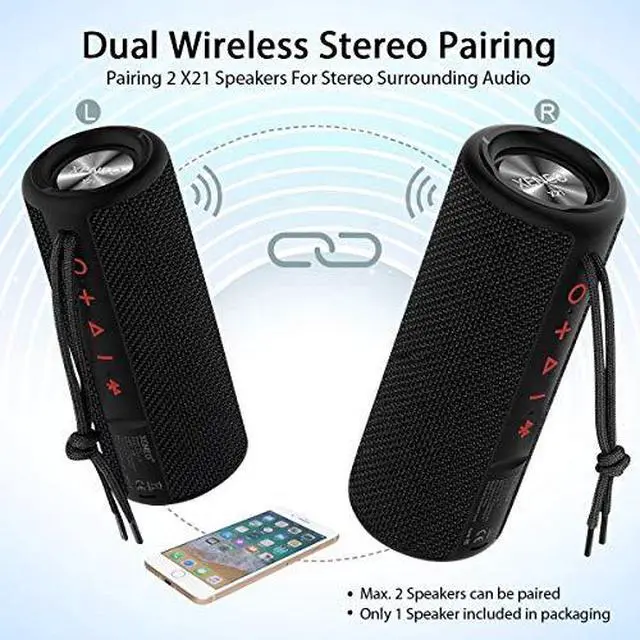 Alt view image 6 of 7 - X21 Portable Outdoor Wireless Bluetooth Speaker Waterproof with FM Radio Micro SD Card Slot AUX TWS for Shower Hard Travel Case Included