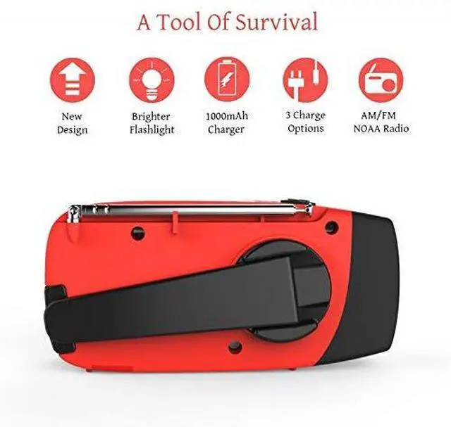 Alt view image 2 of 7 - Upgraded Version  Emergency Hand Crank Self Powered AMFM NOAA Solar Weather Radio with LED Flashlight 1000mAh Power Bank for iPhoneSmart Phone