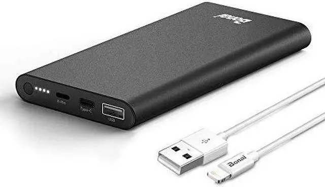 Main image of Portable Charger  12000mAh Power Bank Aluminum Powerful Travel USB C HighSpeed 30A InputOutput Compatible iPhone iPad Samsung Android MacBook Charging Cable Include Black