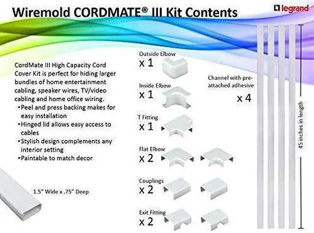 Alt view image 6 of 7 - Cable Hider CordMate III | Paintable OnWall Cable Management Kit | Hide Organize Up to 5 TV Wires or Computer Cables