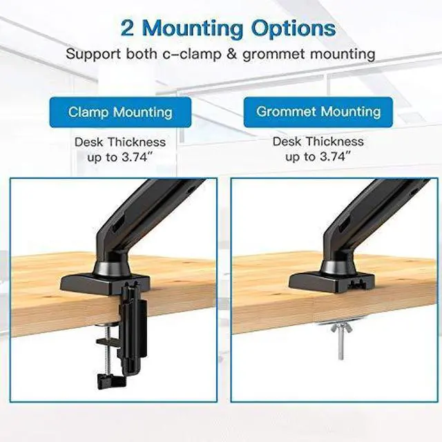 Alt view image 7 of 7 - Monitor Mount Articulating Gas Spring Monitor Arm Adjustable VESA Mount Desk Stand with Clamp and Grommet Base Fits 17 to 27 Inch LCD Computer Monitors 44 to 143lbs