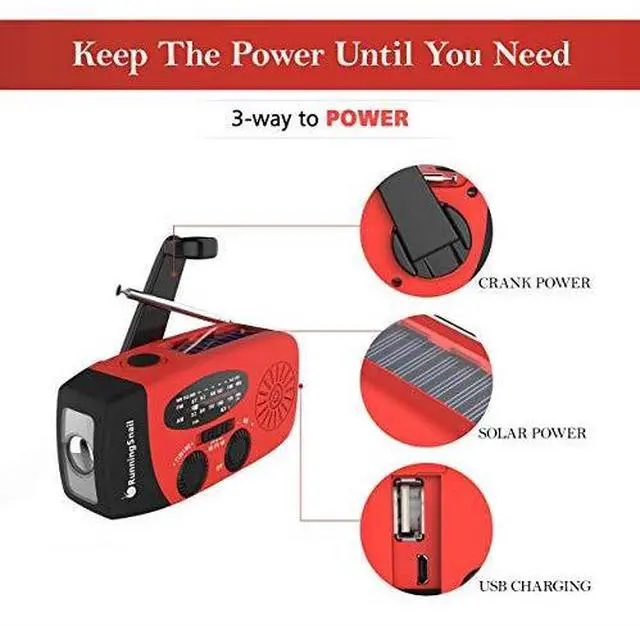 Alt view image 5 of 7 - Upgraded Version  Emergency Hand Crank Self Powered AMFM NOAA Solar Weather Radio with LED Flashlight 1000mAh Power Bank for iPhoneSmart Phone