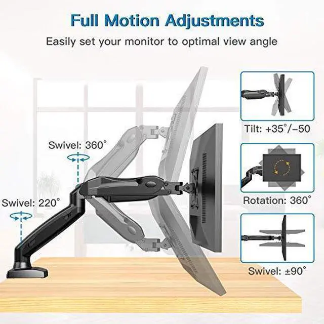 Alt view image 6 of 7 - Monitor Mount Articulating Gas Spring Monitor Arm Adjustable VESA Mount Desk Stand with Clamp and Grommet Base Fits 17 to 27 Inch LCD Computer Monitors 44 to 143lbs