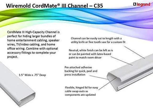 Alt view image 7 of 7 - Cable Hider CordMate III | Paintable OnWall Cable Management Kit | Hide Organize Up to 5 TV Wires or Computer Cables