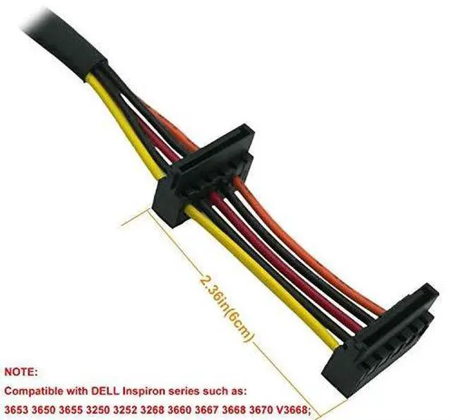 Alt view image 3 of 5 - HDD SATA Power Cable Replacement RightAngle SATA 15 Pin x2 to Mini 6 Pin ATX Adapter for Dell Inspiron 3653 3650 Series Compatible Part No GP2JM 145inch37cm