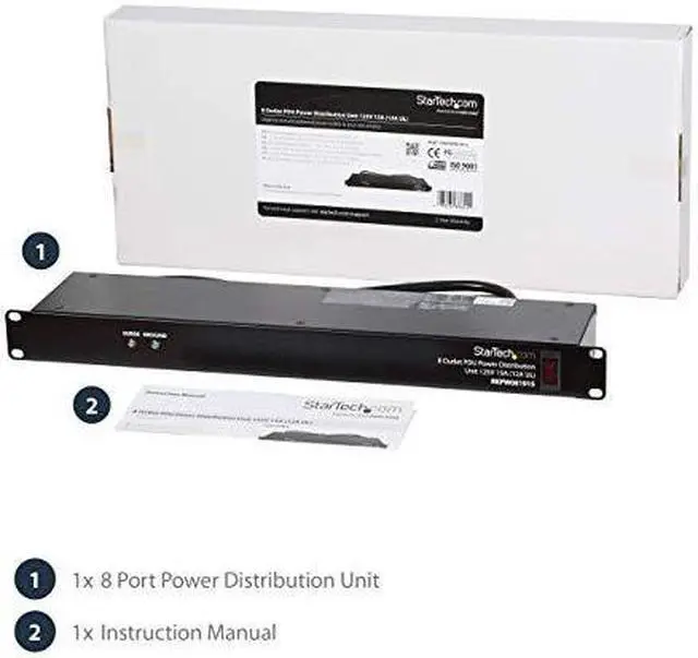Alt view image 7 of 7 - com 8 Outlet Horizontal 1U Rack Mount PDU Power Strip for Network Server Racks Surge Protection 120V15A w 6ft Power Cord RKPW081915