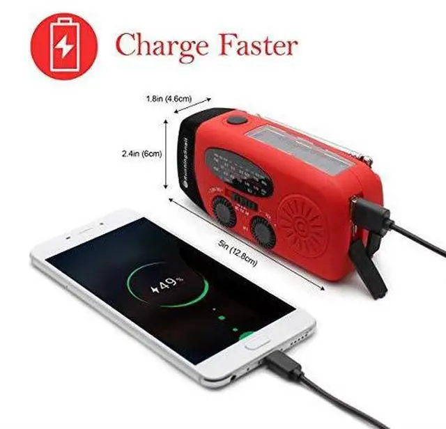 Alt view image 6 of 7 - Upgraded Version  Emergency Hand Crank Self Powered AMFM NOAA Solar Weather Radio with LED Flashlight 1000mAh Power Bank for iPhoneSmart Phone