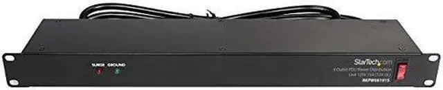 Main image of com 8 Outlet Horizontal 1U Rack Mount PDU Power Strip for Network Server Racks Surge Protection 120V15A w 6ft Power Cord RKPW081915