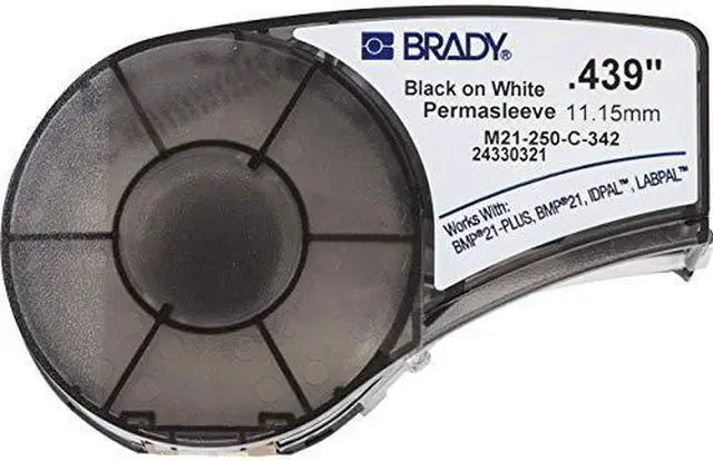Main image of PermaSleeve HeatShrink Polyolefin Wire Marking Sleeves M21250C342 Black On White Sleeves Compatible with BMP21PLUS Label Printer ID PAL and LABPAL Printers 7 Length 0439 Width
