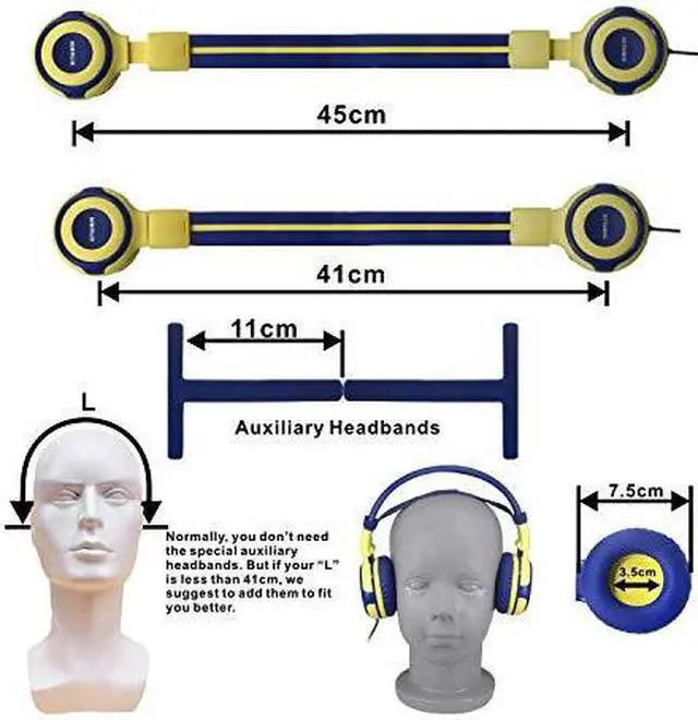 Alt view image 7 of 7 - Kids Headphones with Microphone 94dB85dB75dB Volume Limited Headphone Share Port OnEar Wired Stereo Headphone with AUX Jack Foldable Durable Headphones for ChildrenTeens Yellow