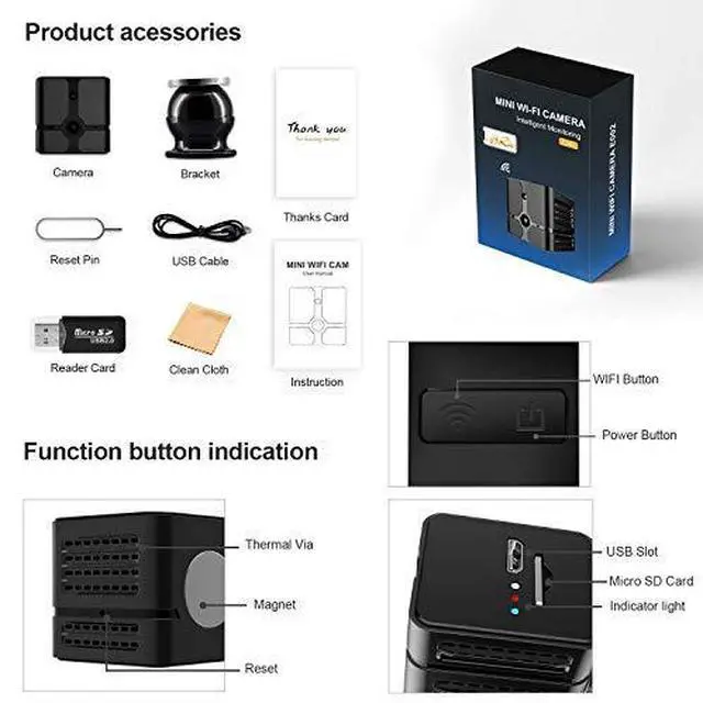 Alt view image 6 of 6 - Mini Spy Camera WiFi 1080P HD Wireless Hidden Camera for Home Portable Small Security Cameras Body Camera with App Night Vision and Motion Detective Nanny Cam with 32GB MicroSD Card Class10
