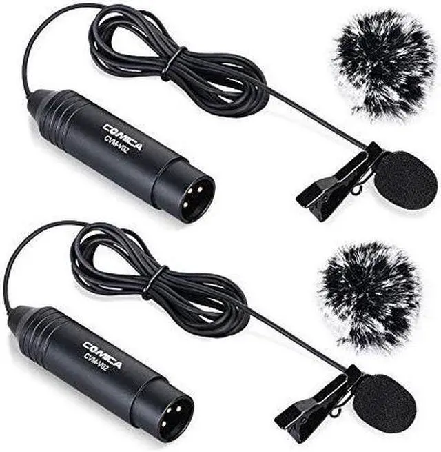 Main image of XLR Microphone CVMV02O 2 Pack 59ft Phantom Power Omnidirectional Lavalier Lapel Microphone for Canon Sony Panasonic Camcorders ZOOM H4n H5 H6 Tascam DR40 DR60D DR70D DR100 Recorders
