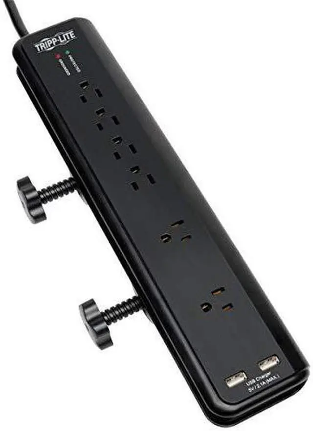 Main image of 6 Outlet Surge Protector Power Strip Clamp Mount 6ft Cord 2100 Joules Dual USB INSURANCE TLP606DMUSB
