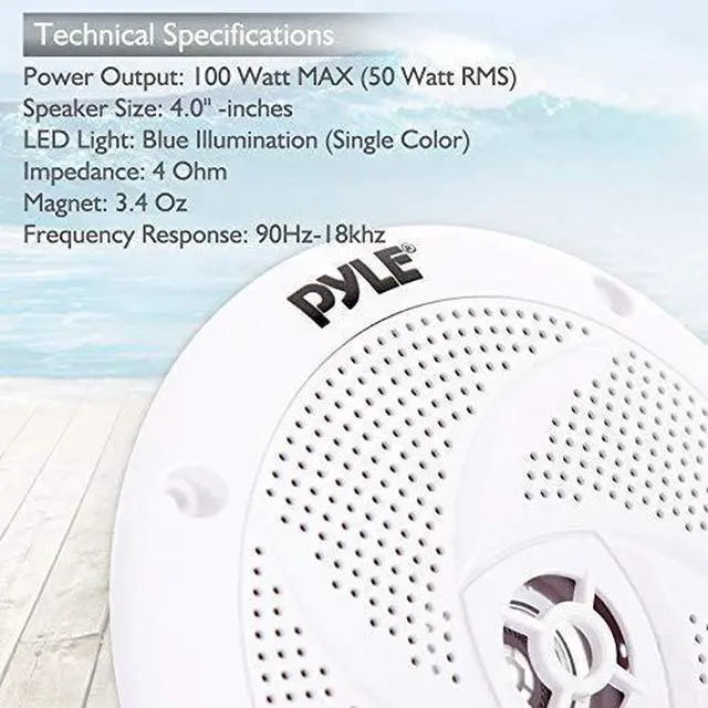 Alt view image 5 of 7 - LowProfile Waterproof Marine Speakers 240W 65 Inch 2 Way 1 Pair Slim Style Waterproof Weather Resistant Outdoor Audio Stereo Sound System wBlue Illuminating LED Lights  White