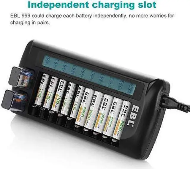 Alt view image 2 of 7 - 12 Bay Battery Charger with LCD Display for AA AAA 9V NIMH NICD Rechargeable Batteries
