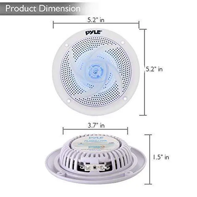 Alt view image 3 of 7 - LowProfile Waterproof Marine Speakers 240W 65 Inch 2 Way 1 Pair Slim Style Waterproof Weather Resistant Outdoor Audio Stereo Sound System wBlue Illuminating LED Lights  White