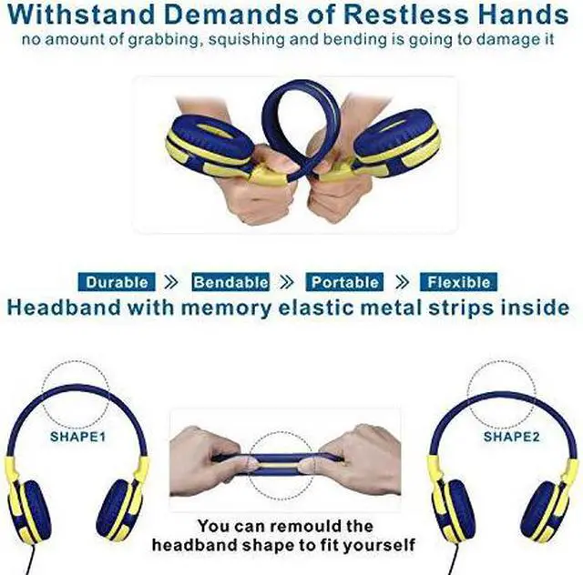 Alt view image 3 of 7 - Kids Headphones with Microphone 94dB85dB75dB Volume Limited Headphone Share Port OnEar Wired Stereo Headphone with AUX Jack Foldable Durable Headphones for ChildrenTeens Yellow