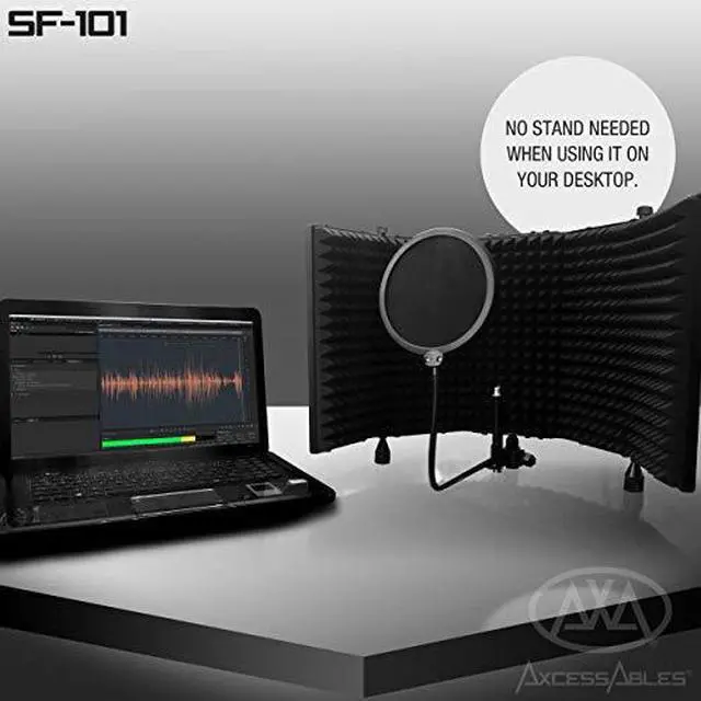 Main image of SF101 Recording Studio Microphone Isolation Shield With Vocal Windpop High Density Absorbing Foam Front with Desktop Stand Knobs