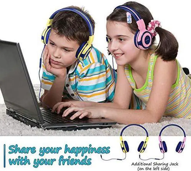 Alt view image 6 of 7 - Kids Headphones with Microphone 94dB85dB75dB Volume Limited Headphone Share Port OnEar Wired Stereo Headphone with AUX Jack Foldable Durable Headphones for ChildrenTeens Yellow