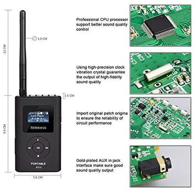 Alt view image 4 of 7 - FT11 Portable FM Transmitter Low Power MP3 Broadcast Radio Station Power Support TF Card AUX Input for Church Translation