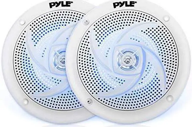 Main image of LowProfile Waterproof Marine Speakers 240W 65 Inch 2 Way 1 Pair Slim Style Waterproof Weather Resistant Outdoor Audio Stereo Sound System wBlue Illuminating LED Lights  White