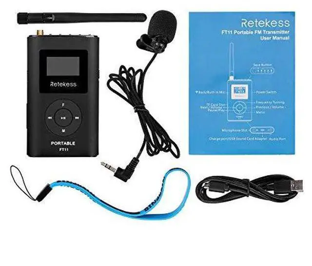 Alt view image 7 of 7 - FT11 Portable FM Transmitter Low Power MP3 Broadcast Radio Station Power Support TF Card AUX Input for Church Translation