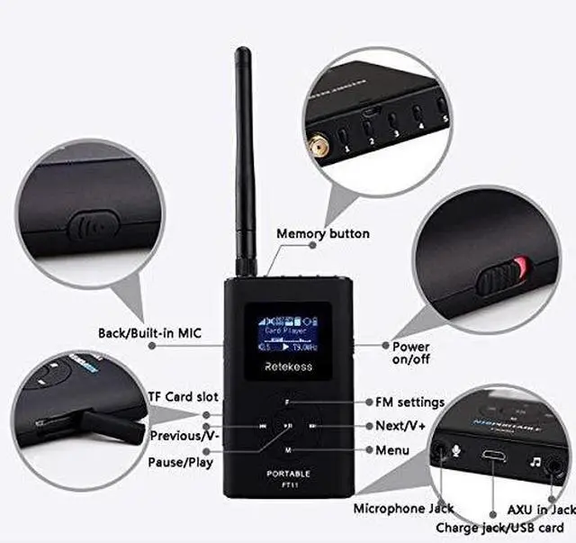 Alt view image 5 of 7 - FT11 Portable FM Transmitter Low Power MP3 Broadcast Radio Station Power Support TF Card AUX Input for Church Translation