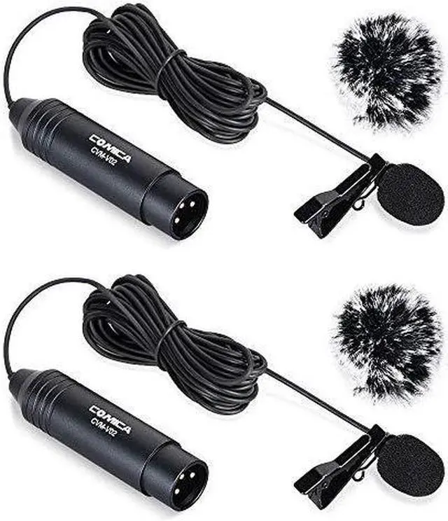 Main image of XLR Microphone CVMV02O 2 Pack 1476 fts Phantom Power OmniDirectional Lavalier Lapel Microphone for Canon Sony Panasonic Camcorders Zoom H4n H5 H6 Tascam DR40 DR60D DR70D DR100 Recorders