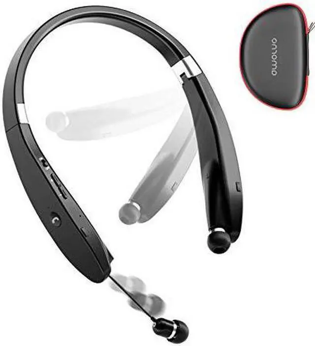 Main image of Foldable Bluetooth Headphones Wireless Neckband Headset with Retractable Earbuds Sports Sweatproof Noise Cancelling Stereo Earphones with Mic Black