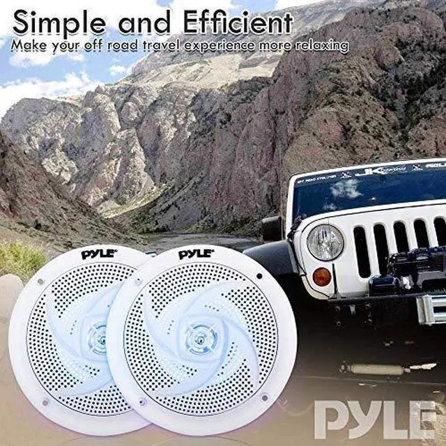 Alt view image 7 of 7 - LowProfile Waterproof Marine Speakers 240W 65 Inch 2 Way 1 Pair Slim Style Waterproof Weather Resistant Outdoor Audio Stereo Sound System wBlue Illuminating LED Lights  White
