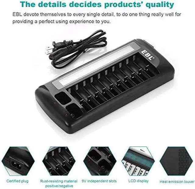 Alt view image 3 of 7 - 12 Bay Battery Charger with LCD Display for AA AAA 9V NIMH NICD Rechargeable Batteries