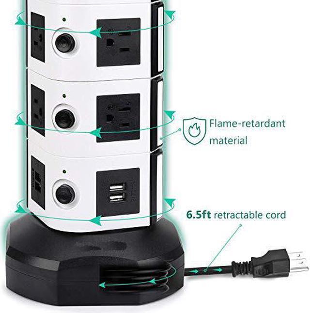 Alt view image 3 of 6 - Power Strip Tower  Surge Protector Electric Charging Station 3000W 13A 18 AC Outlets 4 USB Ports with 16AWG 65ft Heavy Duty Extension Cord Universal for Home Office