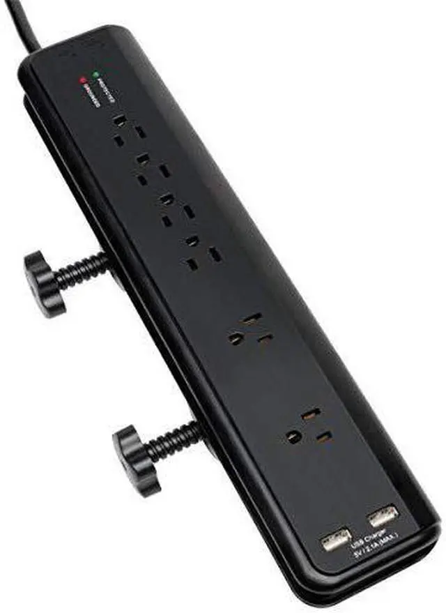 Main image of 6 Outlet Surge Protector Power Strip Clamp Mount 6ft Cord 2100 Joules Dual USB INSURANCE TLP606DMUSB
