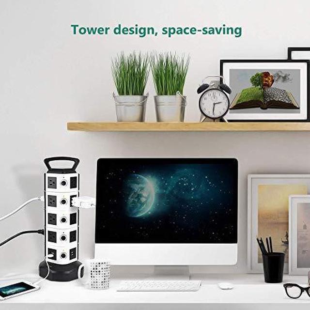 Alt view image 5 of 6 - Power Strip Tower  Surge Protector Electric Charging Station 3000W 13A 18 AC Outlets 4 USB Ports with 16AWG 65ft Heavy Duty Extension Cord Universal for Home Office
