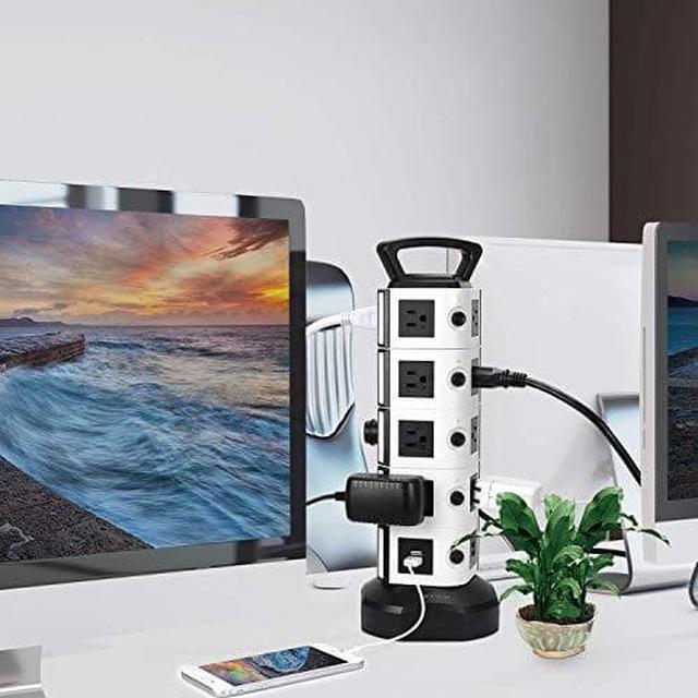 Alt view image 6 of 6 - Power Strip Tower  Surge Protector Electric Charging Station 3000W 13A 18 AC Outlets 4 USB Ports with 16AWG 65ft Heavy Duty Extension Cord Universal for Home Office