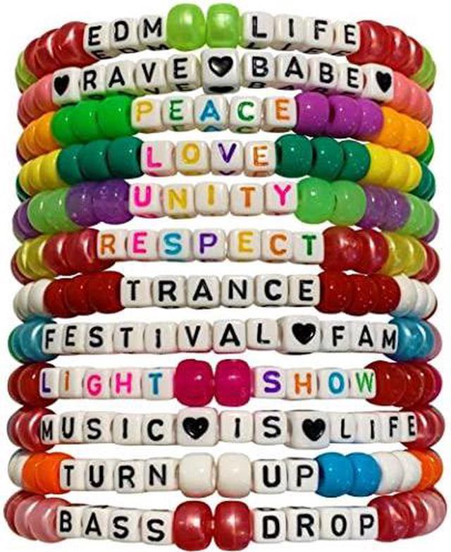 Set of Kandi-Rave Bracelets | Color: Red/White | Size: Message Me with Your Preferred Size (5-9 Inches) | Mirandaspanda's Closet