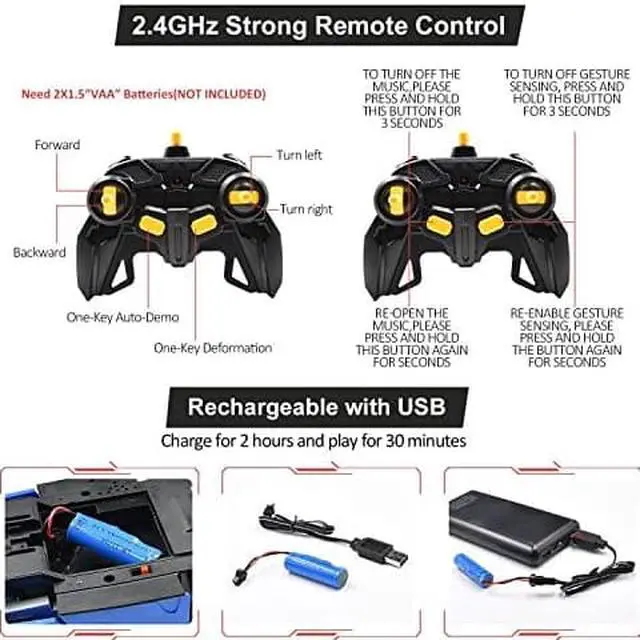 Alt view image 6 of 7 - RC Cars Robot for Kids Remote Control Transformrobot Car Toys with Gesture Sensing OneButton Deformation Auto Demo 114 Scale 360 Rotation Light Music Best Gift for Boys Girls Blue