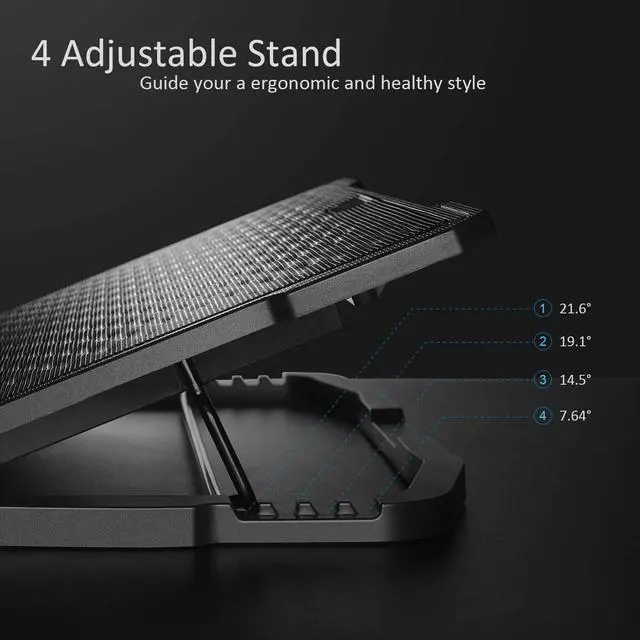 Alt view image 3 of 7 - AICHESON Laptop Cooling Pad 5 Fans Up to 17.3 Inch Heavy Notebook Cooler, Blue LED Lights, 2 USB Ports, S035, Blue-5fans