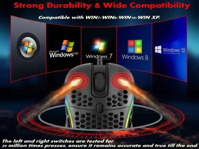 Alt view image 6 of 7 - USB Mouse with Lightweight Honeycomb Shell, Ergonomic Optical Computer Gaming Mice, 6400 DPI Adjustable,6 RGB Lighting Gaming Mice & 7 Buttons Programmable Driver for PC Gamers and Xbox and PS4