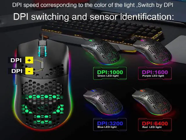 Alt view image 5 of 7 - USB Mouse with Lightweight Honeycomb Shell, Ergonomic Optical Computer Gaming Mice, 6400 DPI Adjustable,6 RGB Lighting Gaming Mice & 7 Buttons Programmable Driver for PC Gamers and Xbox and PS4